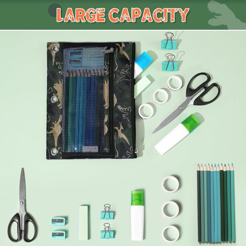 WAWSAM Dinosaur Pencil Pouch for 3 Ring Binder, Binder Pencil Pouches for boys with Zipper, Pencil Case with Clear Window, Cosmetic Bags for Office School College Supplies - Image 5